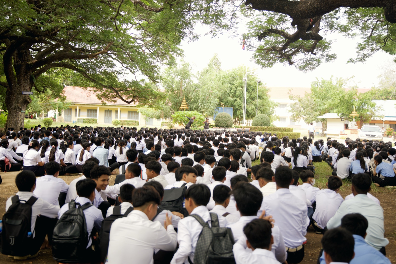 Students gathered for a school outreach, Cambodia, 2024